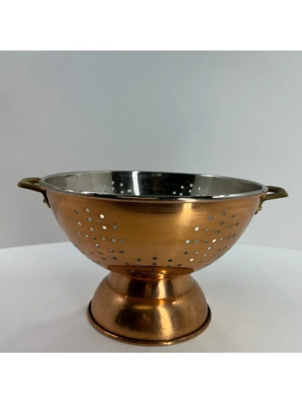 Vintage Copper Colander Pedestal Strainer Made in Korea 9